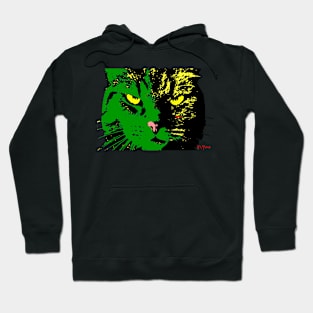 ANGRY CAT POP ART - GREEN YELLOW BLACK TRASPARENT Hoodie